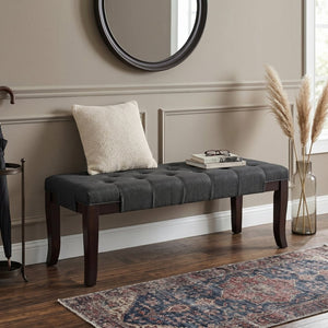 English Elm Linon Hand-tufted Gray Cotton Upholstered Bench with Espresso Tapered Wood Legs T2574P164589