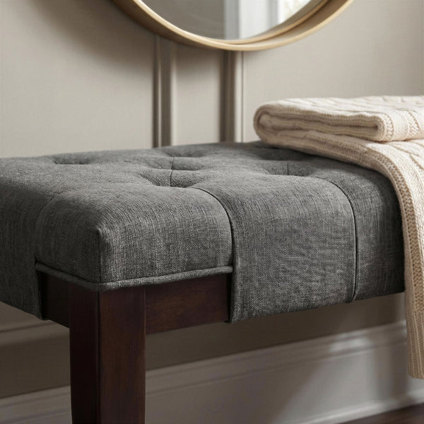 English Elm Linon Hand-tufted Gray Cotton Upholstered Bench with Espresso Tapered Wood Legs T2574P164589