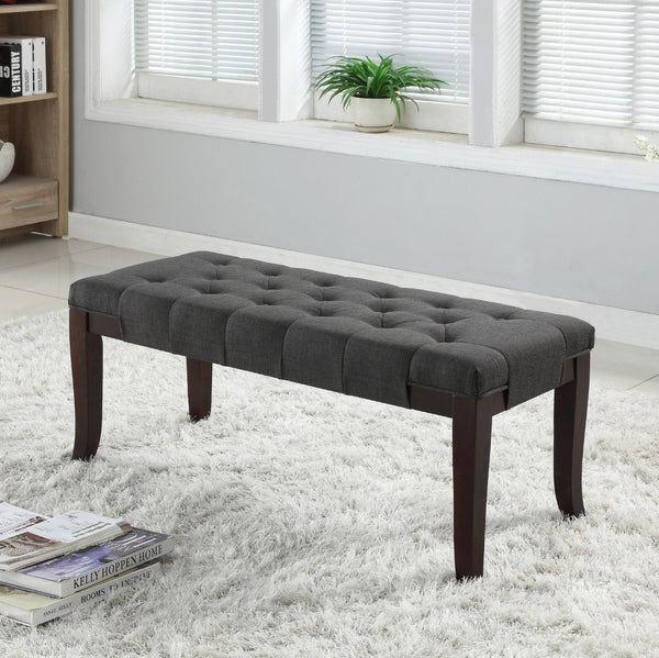 English Elm Linon Hand-tufted Gray Cotton Upholstered Bench with Espresso Tapered Wood Legs T2574P164589