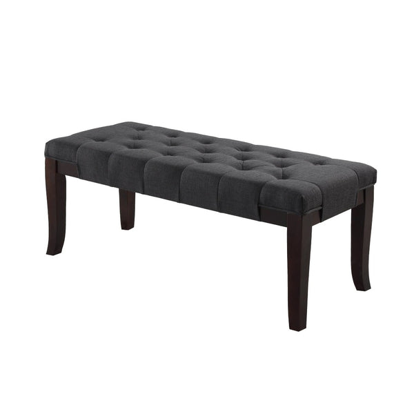 English Elm Linon Hand-tufted Gray Cotton Upholstered Bench with Espresso Tapered Wood Legs T2574P164589