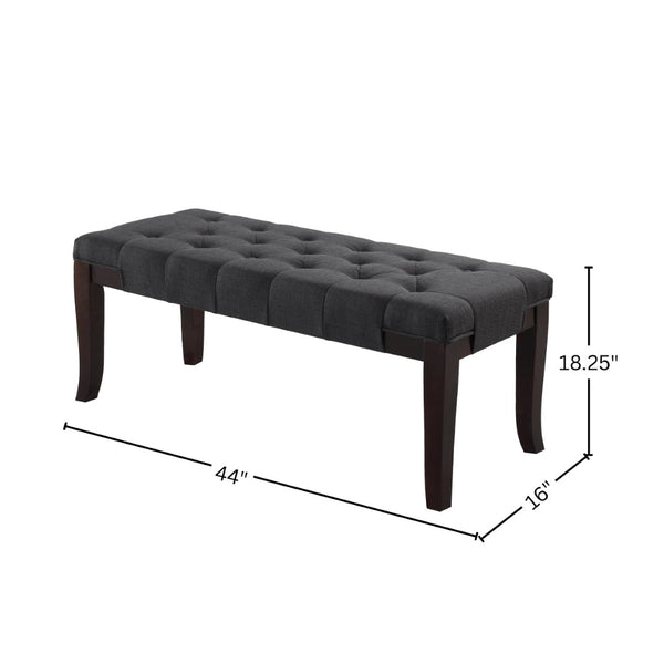 English Elm Linon Hand-tufted Gray Cotton Upholstered Bench with Espresso Tapered Wood Legs T2574P164589