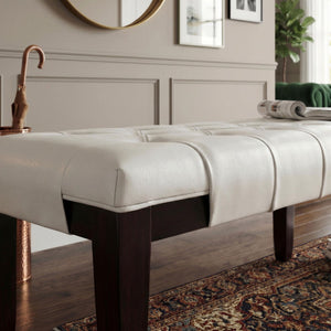 English Elm Linon Button Tufted Faux Leather Upholstered Bench with Espresso Tapered Legs Bedroom T2574P164591