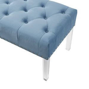 English Elm Valley Velvet Tufted Bench with Nailhead Trim and Clear Acrylic Legs for Bedroom Blue T2574P164592