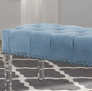 English Elm Valley Velvet Tufted Bench with Nailhead Trim and Clear Acrylic Legs for Bedroom Blue T2574P164592