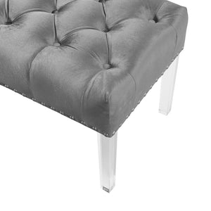 English Elm Valley Velvet Tufted Bench with Nailhead Trim and Clear Acrylic Legs for Bedroom Gray T2574P164593
