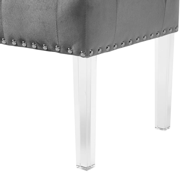 English Elm Valley Velvet Tufted Bench with Nailhead Trim and Clear Acrylic Legs for Bedroom Gray T2574P164593