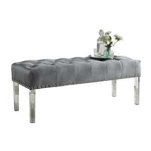 English Elm Valley Velvet Tufted Bench with Nailhead Trim and Clear Acrylic Legs for Bedroom Gray T2574P164593