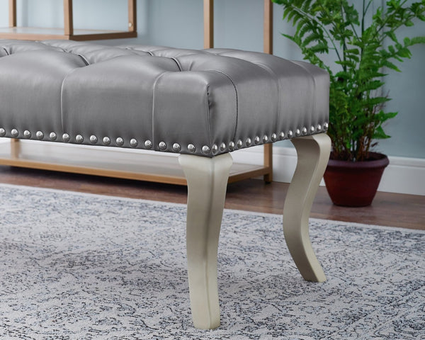 English Elm Decor Maxem Champagne Fabric Bench with Crystal Tufting and Nailhead Trim Accent T2574P164594