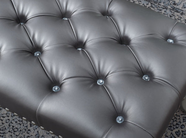 English Elm Decor Maxem Champagne Fabric Bench with Crystal Tufting and Nailhead Trim Accent T2574P164594