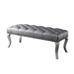 English Elm Decor Maxem Champagne Fabric Bench with Crystal Tufting and Nailhead Trim Accent T2574P164594