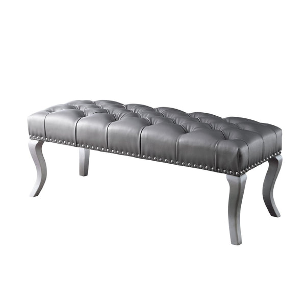 English Elm Decor Maxem Champagne Fabric Bench with Crystal Tufting and Nailhead Trim Accent T2574P164594