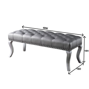 English Elm Decor Maxem Champagne Fabric Bench with Crystal Tufting and Nailhead Trim Accent T2574P164594