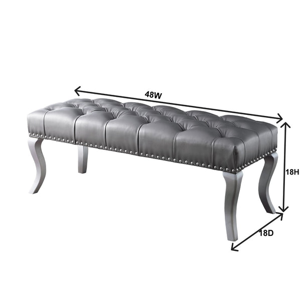 English Elm Decor Maxem Champagne Fabric Bench with Crystal Tufting and Nailhead Trim Accent T2574P164594