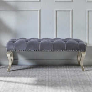 English Elm Decor Maxem Velvet Tufted Bench with Nailhead Trim and Champagne Wood Legs Glam T2574P164595