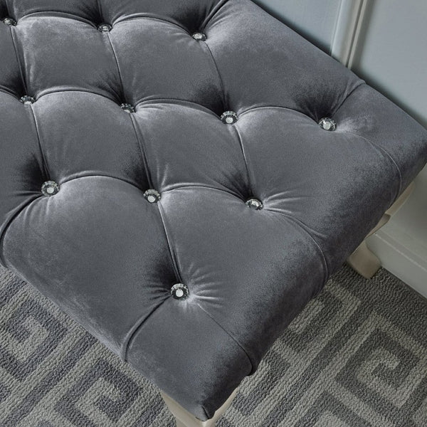 English Elm Decor Maxem Velvet Tufted Bench with Nailhead Trim and Champagne Wood Legs Glam T2574P164595