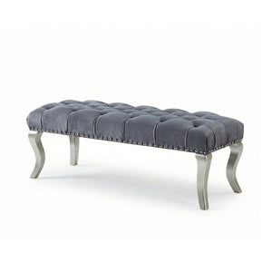 English Elm Decor Maxem Velvet Tufted Bench with Nailhead Trim and Champagne Wood Legs Glam T2574P164595