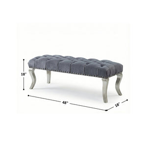 English Elm Decor Maxem Velvet Tufted Bench with Nailhead Trim and Champagne Wood Legs Glam T2574P164595