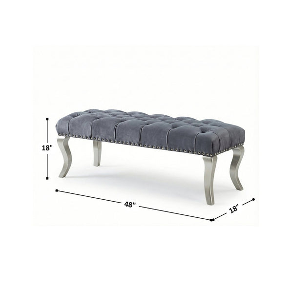 English Elm Decor Maxem Velvet Tufted Bench with Nailhead Trim and Champagne Wood Legs Glam T2574P164595