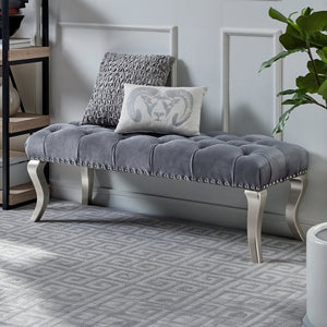 English Elm Decor Maxem Velvet Tufted Bench with Nailhead Trim and Champagne Wood Legs Glam T2574P164595