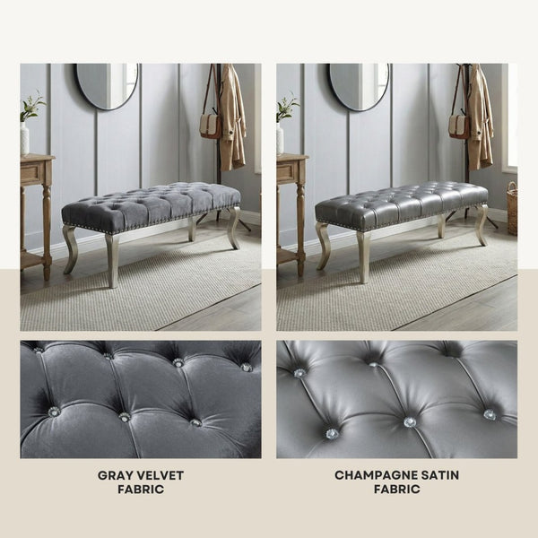 English Elm Decor Maxem Velvet Tufted Bench with Nailhead Trim and Champagne Wood Legs Glam T2574P164595