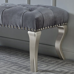 English Elm Decor Maxem Velvet Tufted Bench with Nailhead Trim and Champagne Wood Legs Glam T2574P164595