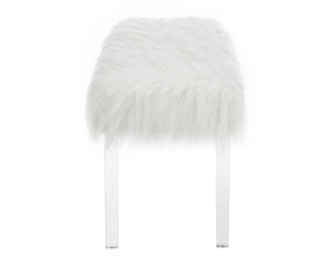 English Elm White Faux Fur Upholstered Bench with Clear Acrylic Legs for Glam Bedroom Decor T2574P164596