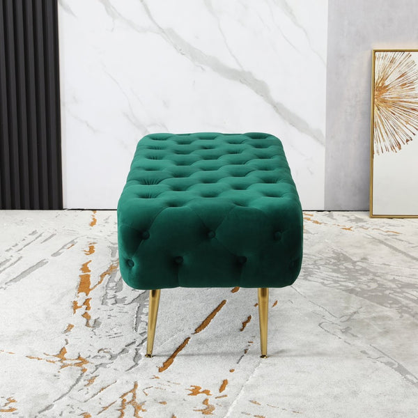 English Elm Sira Emerald Velvet Tufted Bench with Gleaming Gold Legs for Bedroom or Entryway T2574P164598