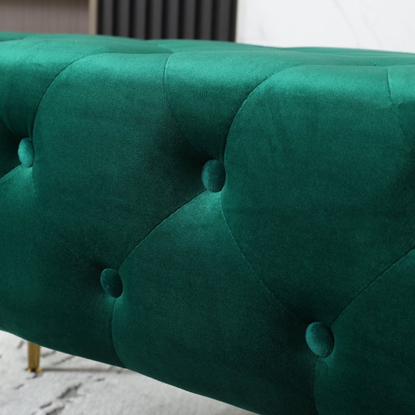 English Elm Sira Emerald Velvet Tufted Bench with Gleaming Gold Legs for Bedroom or Entryway T2574P164598