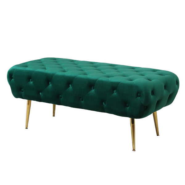 English Elm Sira Emerald Velvet Tufted Bench with Gleaming Gold Legs for Bedroom or Entryway T2574P164598