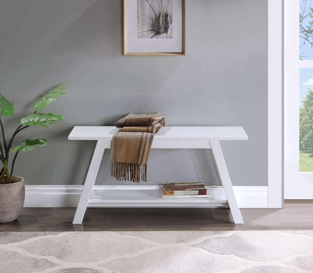 English Elm Elyz Farmhouse Solid Pine Wood Entryway Bench with Lower Shelf in White Finish T2574P164602