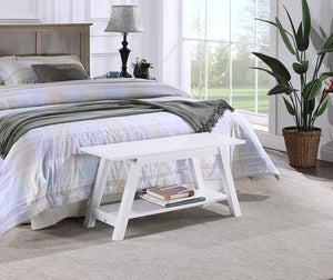 English Elm Elyz Farmhouse Solid Pine Wood Entryway Bench with Lower Shelf in White Finish T2574P164602