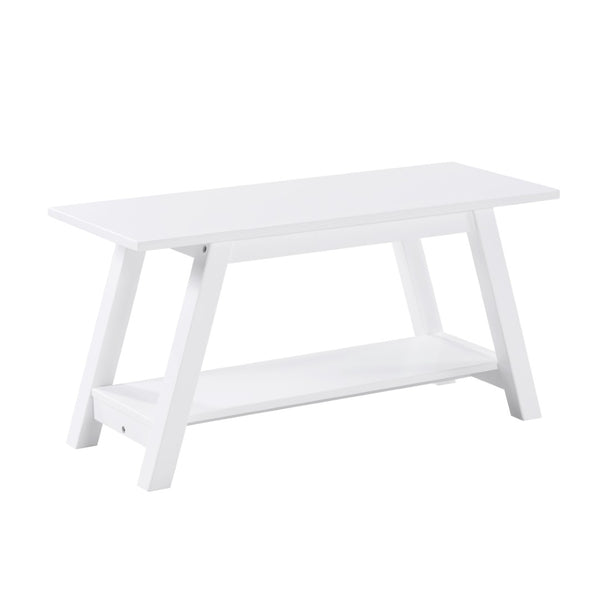 English Elm Elyz Farmhouse Solid Pine Wood Entryway Bench with Lower Shelf in White Finish T2574P164602