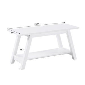 English Elm Elyz Farmhouse Solid Pine Wood Entryway Bench with Lower Shelf in White Finish T2574P164602