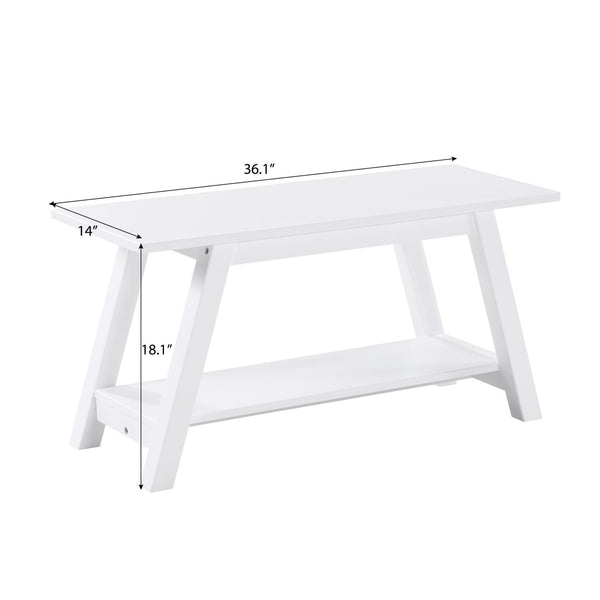 English Elm Elyz Farmhouse Solid Pine Wood Entryway Bench with Lower Shelf in White Finish T2574P164602