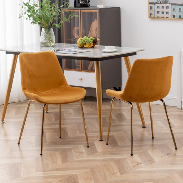English Elm Aufurr Velvet High Back Dining Chair Set with Gold Metal Legs for Glam Rooms Gold T2574P164605