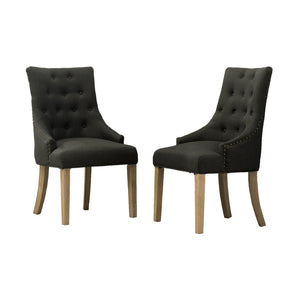 English Elm Charcoal Linen Wingback Dining Chairs with Gold Nail Heads and Button Tufting Set of 2 T2574P164606