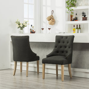 English Elm Charcoal Linen Wingback Dining Chairs with Gold Nail Heads and Button Tufting Set of 2 T2574P164606