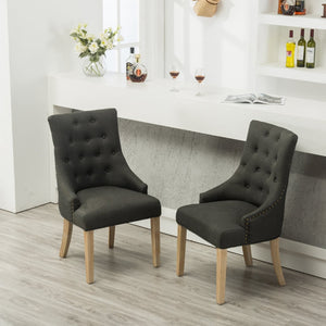English Elm Charcoal Linen Wingback Dining Chairs with Gold Nail Heads and Button Tufting Set of 2 T2574P164606