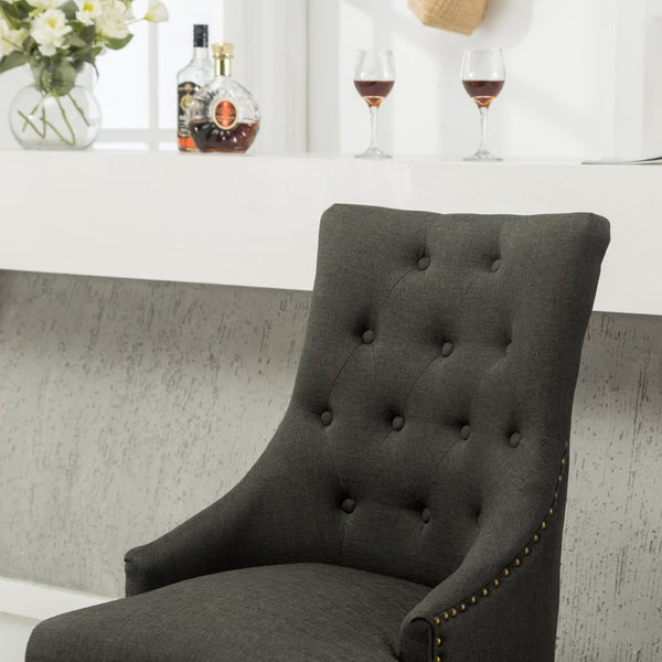 English Elm Charcoal Linen Wingback Dining Chairs with Gold Nail Heads and Button Tufting Set of 2 T2574P164606