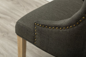 English Elm Charcoal Linen Wingback Dining Chairs with Gold Nail Heads and Button Tufting Set of 2 T2574P164606