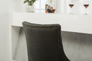 English Elm Charcoal Linen Wingback Dining Chairs with Gold Nail Heads and Button Tufting Set of 2 T2574P164606