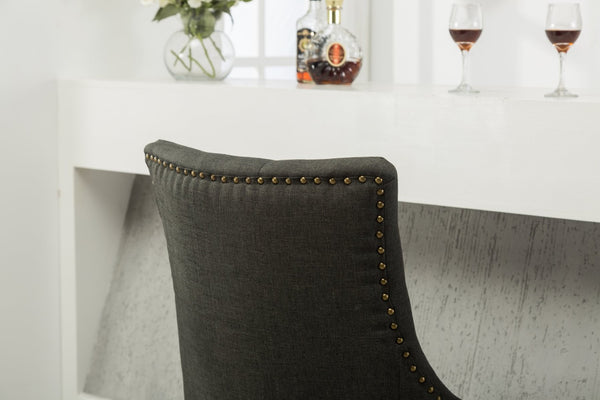 English Elm Charcoal Linen Wingback Dining Chairs with Gold Nail Heads and Button Tufting Set of 2 T2574P164606
