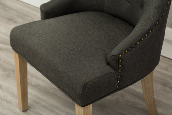 English Elm Charcoal Linen Wingback Dining Chairs with Gold Nail Heads and Button Tufting Set of 2 T2574P164606