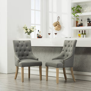 English Elm Grey Wingback Dining Hostess Chairs Linen Upholstered Solid Wood Frame Set of 2 T2574P164607
