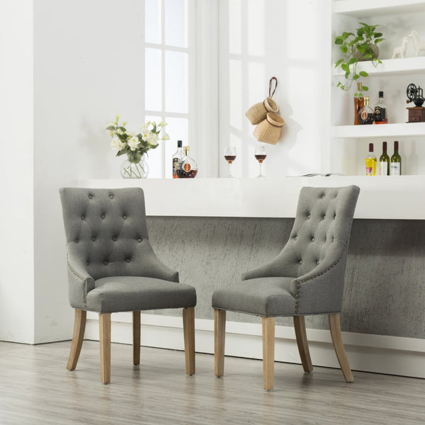 English Elm Grey Wingback Dining Hostess Chairs Linen Upholstered Solid Wood Frame Set of 2 T2574P164607
