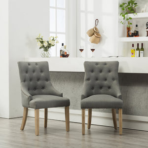 English Elm Grey Wingback Dining Hostess Chairs Linen Upholstered Solid Wood Frame Set of 2 T2574P164607