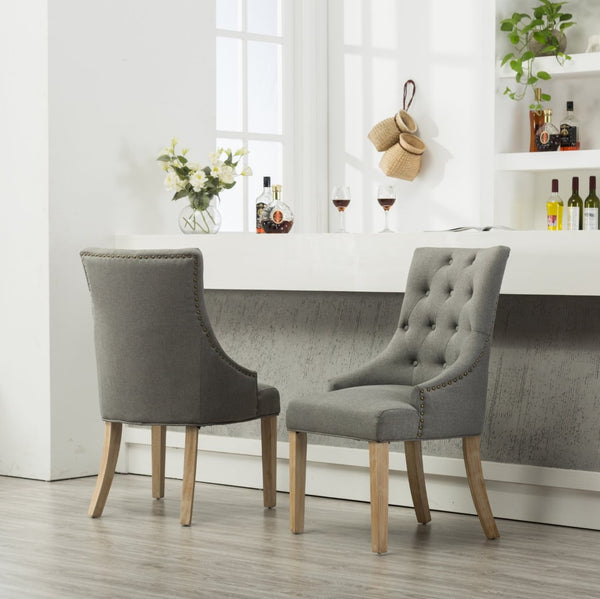 English Elm Grey Wingback Dining Hostess Chairs Linen Upholstered Solid Wood Frame Set of 2 T2574P164607