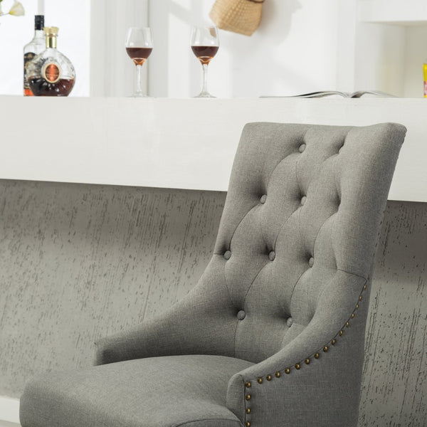 English Elm Grey Wingback Dining Hostess Chairs Linen Upholstered Solid Wood Frame Set of 2 T2574P164607