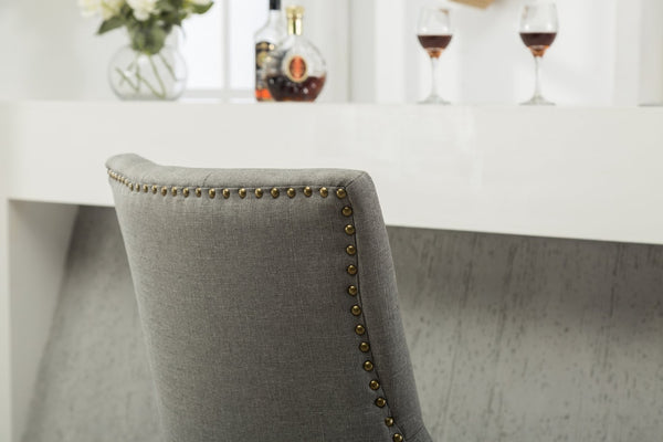 English Elm Grey Wingback Dining Hostess Chairs Linen Upholstered Solid Wood Frame Set of 2 T2574P164607