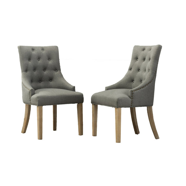 English Elm Grey Wingback Dining Hostess Chairs Linen Upholstered Solid Wood Frame Set of 2 T2574P164607